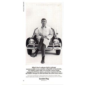 1963 London Fog Trench Coat Volkswagen VW Beetle Bug Vintage Print Ad Wall Art